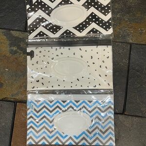 Chevron and Polka Dot Wipes Container for Diaper Bags- Black, White, and Blue